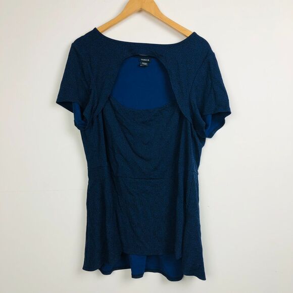 Torrid Women's Peek A Boo Peplum Top Short Sleeve Leopard Print Blue Size 3X - Picture 2 of 5